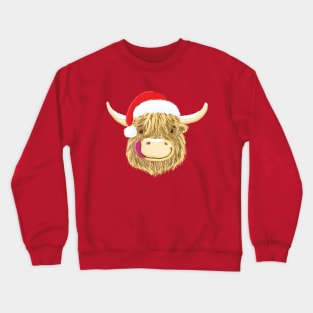 Scottish Highland Cow Christmas Santa Hat Crewneck Sweatshirt